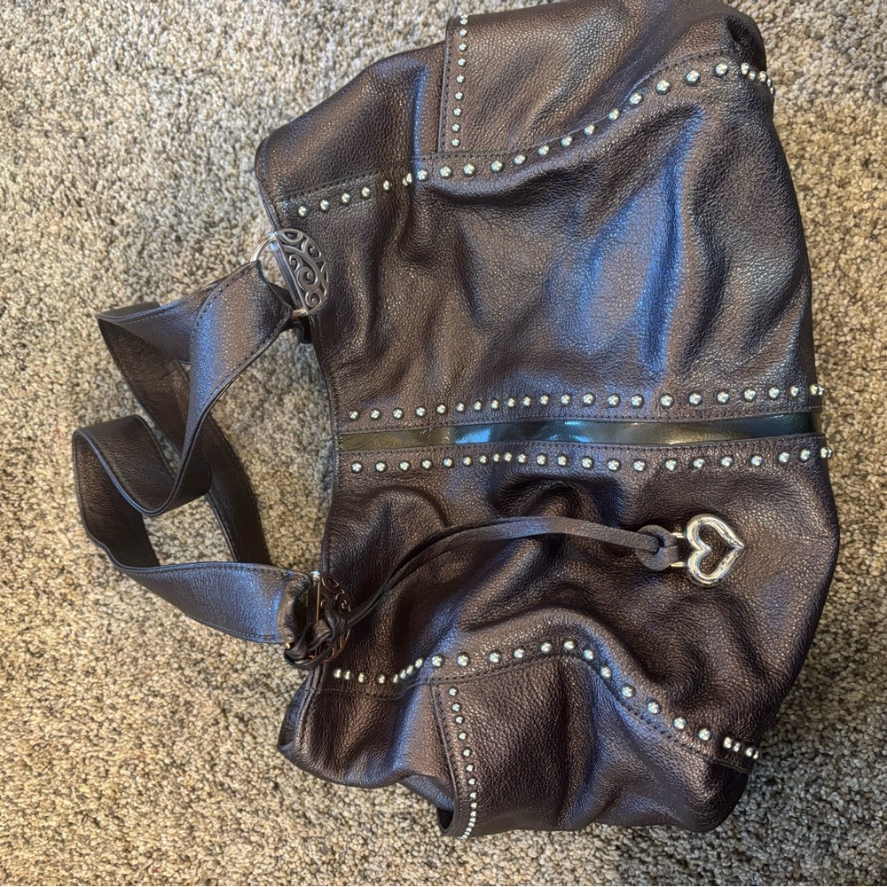 Studded Brown Leather Tote Bag